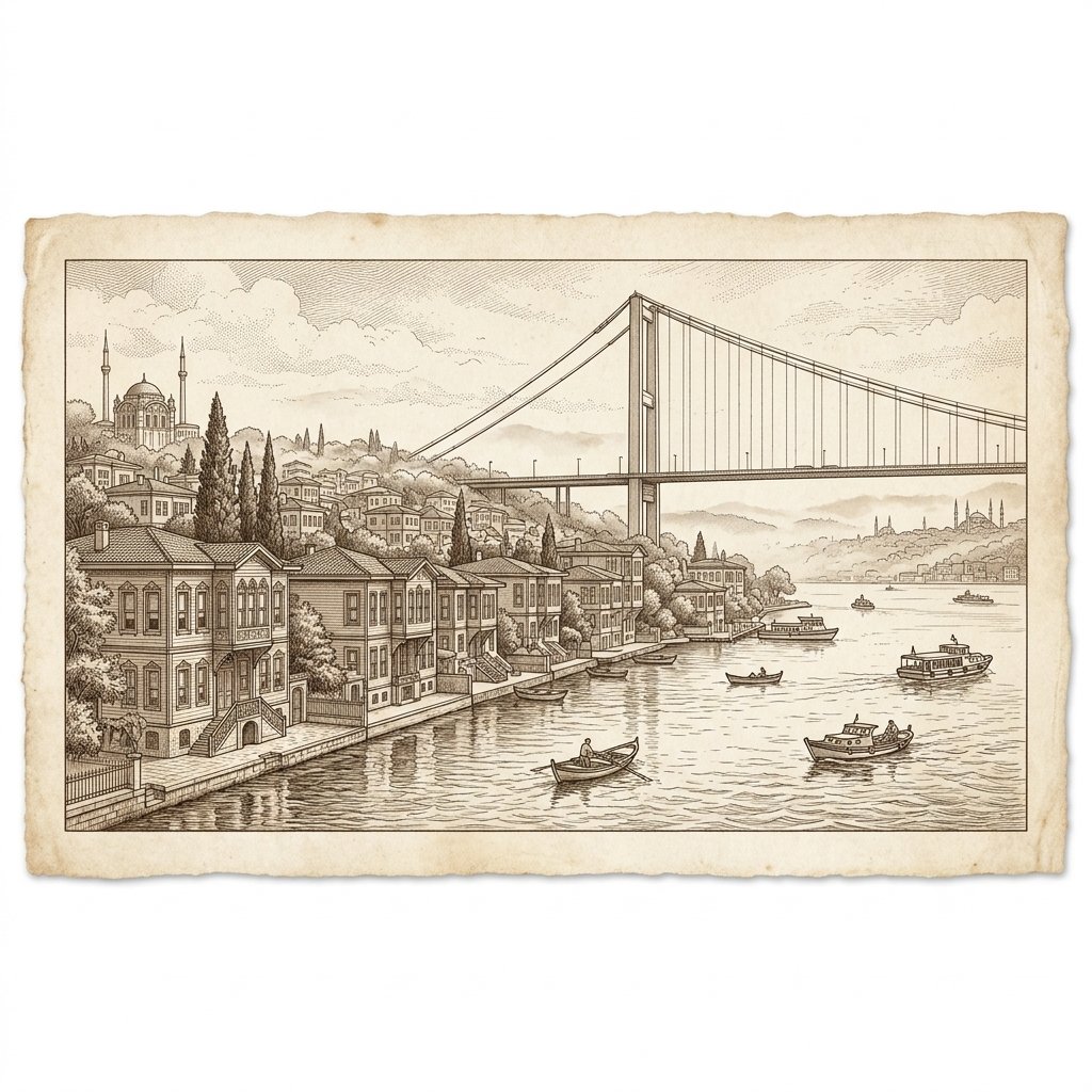 Galleon Kuzguncuk yalı illüstrasyonu